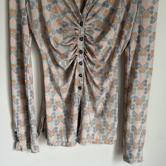 FREE PEOPLE Lucky Shirtee Mesh Sheer Top Button Front Mint Combo Small - Picture 4 of 10